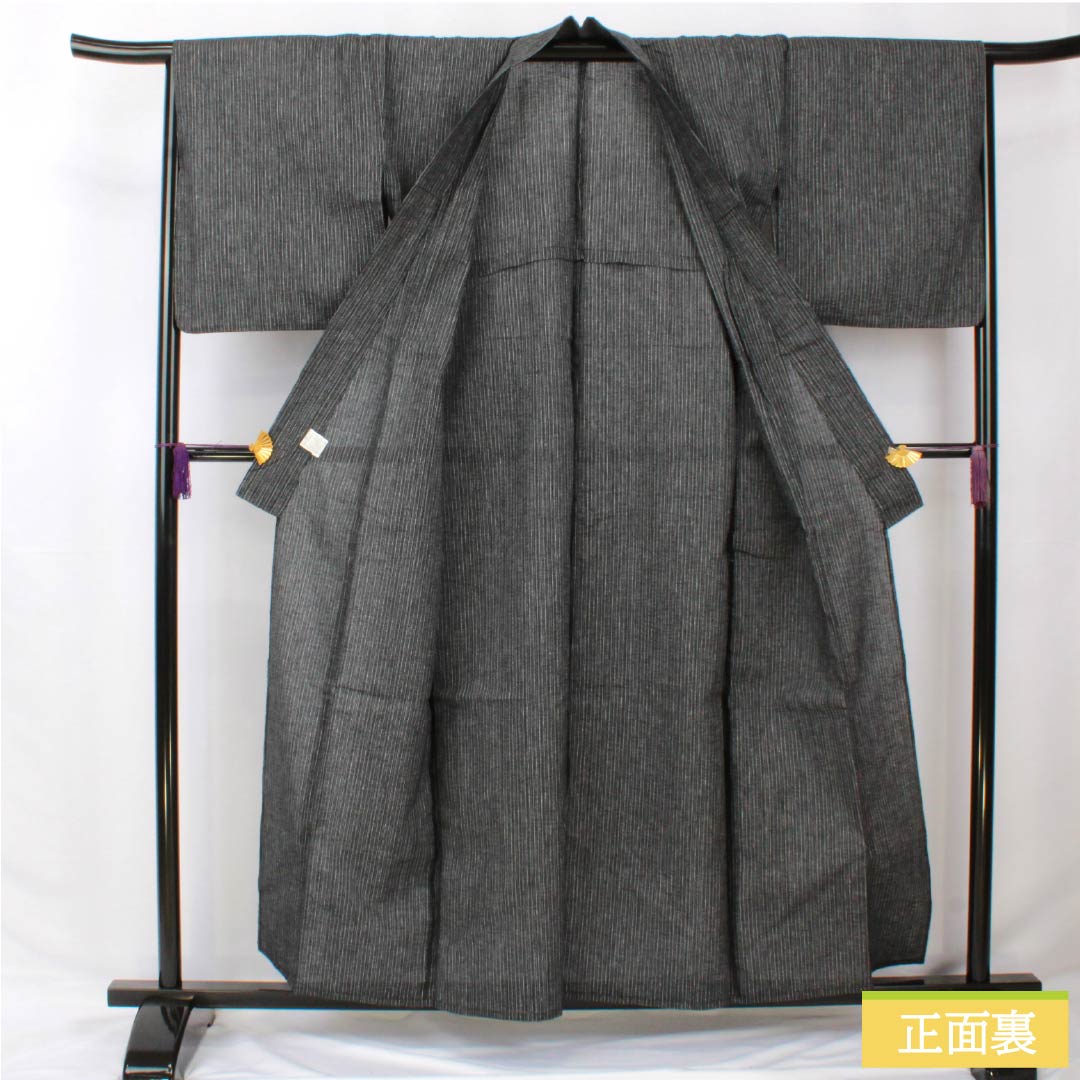 Yukata Cotton Linen Length 159cm Sleeve length 67cm S rank Single layer Black Striped Cotton Linen 1118005632310