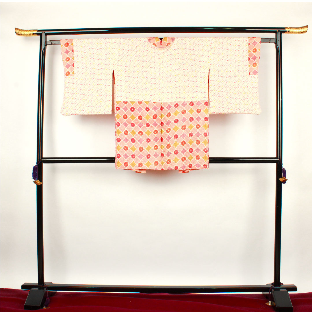 Haori, Length 82cm, Sleeve length 62.5cm, Medium crimson, Shibori, Geometric pattern, Pure silk, A rank, Lined, Pink, 1117000263913