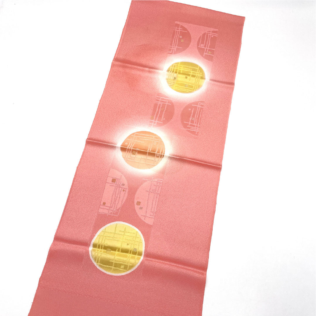 (Like New) Semi-Formal Silk Obiage (Sash) in Peach Red (Tango Chirimen) with Geometric Pattern, Approximately 180cm Long, 30.5cm Wide, Pink, Product Number: 1136001271913