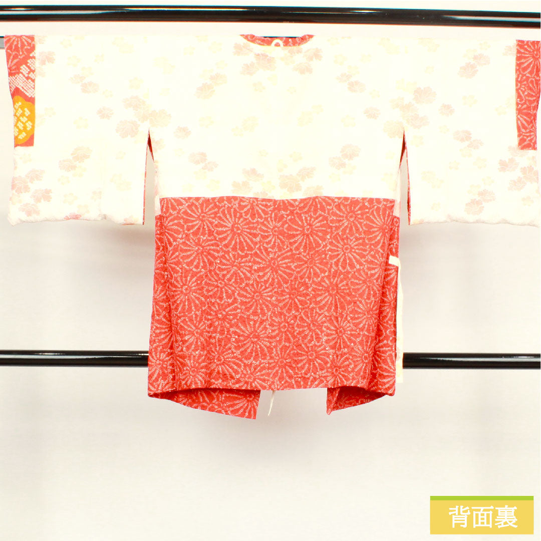 道行コート 正絹 身丈79cm 裄丈63.5cm  緋色 総絞り 菊 Sランク 袷 赤系 1117000722912