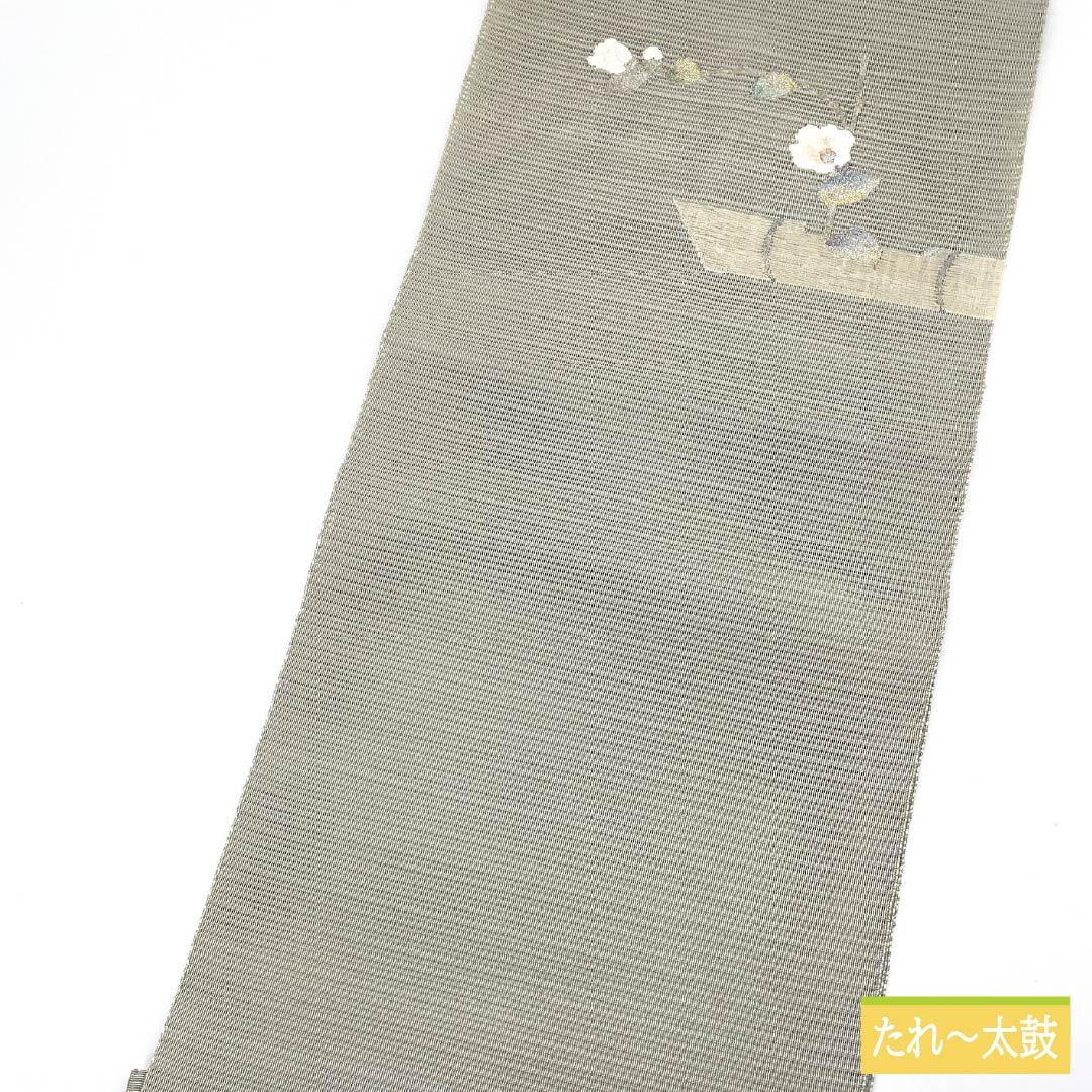 Nagoya Obi, Pure Silk, Rikyu Nezumi-iro (Gray), Summer Obi, Sukui Weave, Single Flower Vase, Length 367cm, S Rank, Point Pattern, Semi-Formal, Gray, 1124008672322, Pine Needle Pattern