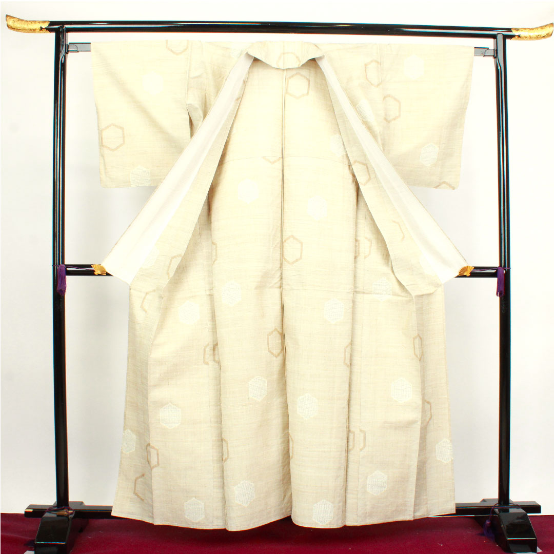 Tsumugi Length 161.5cm Sleeve length 63.5cm Colored tortoiseshell Pure silk S rank Single layer Cream 1116002452415