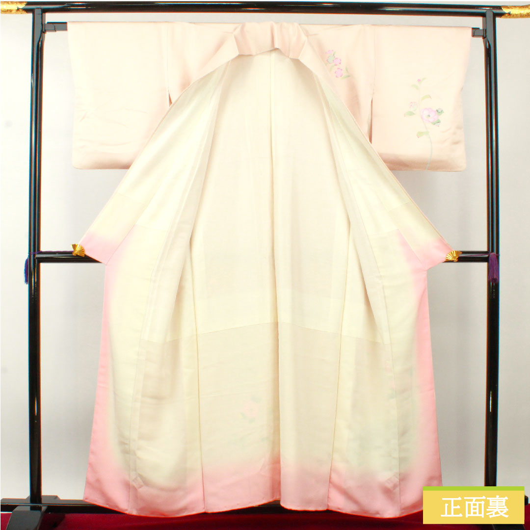 訪問着 正絹 袷 身丈158.5cm 裄丈64.5cm 薄桜色（うすざくらいろ） 京友禅 草花模様 Aランク ピンク系 1112004373313