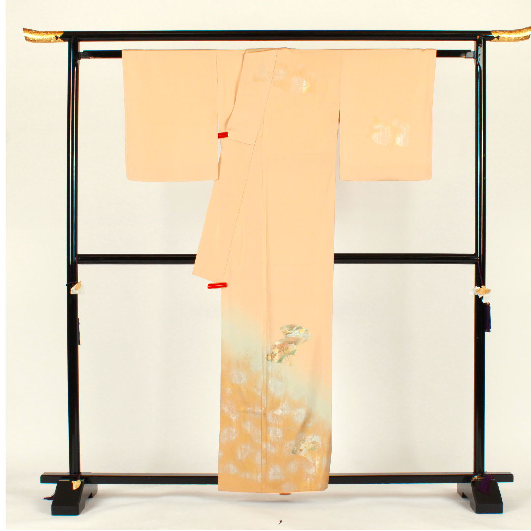 訪問着 袷 身丈160cm 裄丈66cm 金彩加工 扇 正絹 Sランク ピンク系 1112001382413