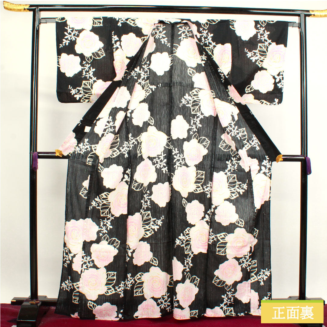 Yukata Cotton Length 166cm Sleeve length 65cm S rank Single layer Black Rose 1118004562510