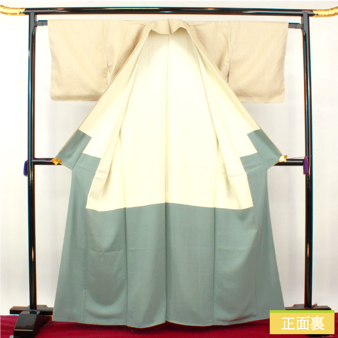 Tsumugi, pure silk, length 163.5cm, sleeve length 64cm, Tonokoiro, cross-patterned kasuri, A-rank, lined, beige, 1116003573425