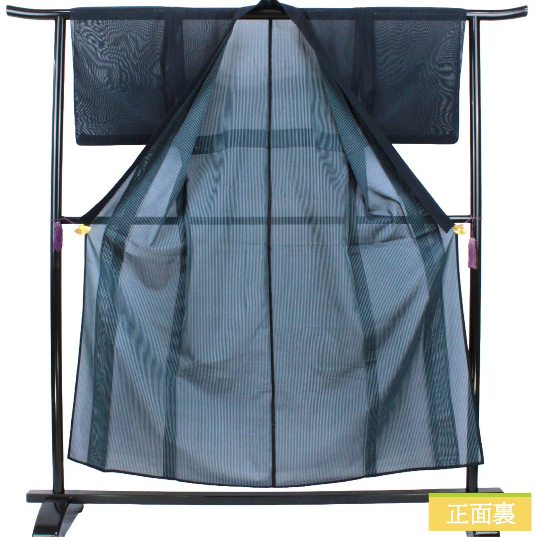 Summer wear, others, Plain-colored kimono, S rank, length 156cm,  sleeve to sleeve 63cm, dark blue, stripes, fine gauze, navy blue, 1132003832318