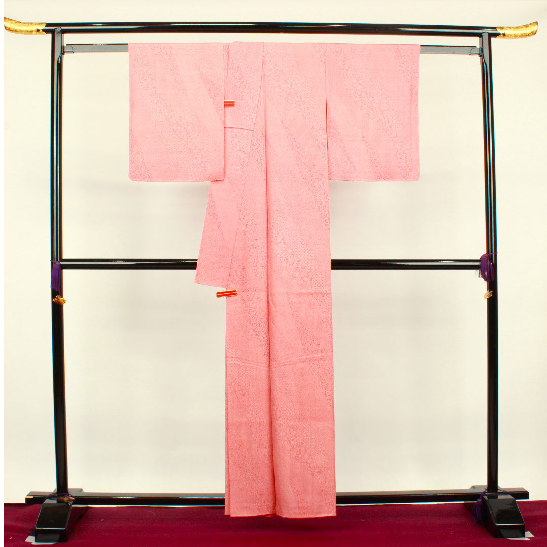 小紋 身丈156cm 裄丈61cm 袷  紅色 江戸小紋 浜ちりめん  正絹 Sランク 赤系 1115002972312