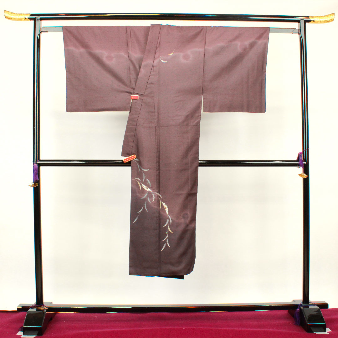 Men's Length 134cm Sleeve length 69.5cm Ushiku Tsumugi Hakusan Kobo Ichikawa Junichiro Yukiwa Pure silk S rank Awase Purple 1119000502320