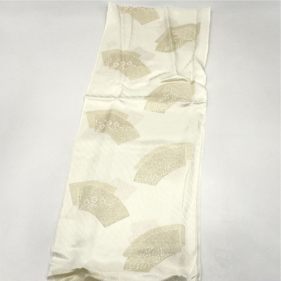 New/Old Stock Obiage & Obijime Set - Silk - NEW Rank - White - For Kurotomesode Kimono - Classic Fan Pattern - Length: approx. 160cm, Width: approx. 1.7cm - Formal - White Tones - 1141000431311