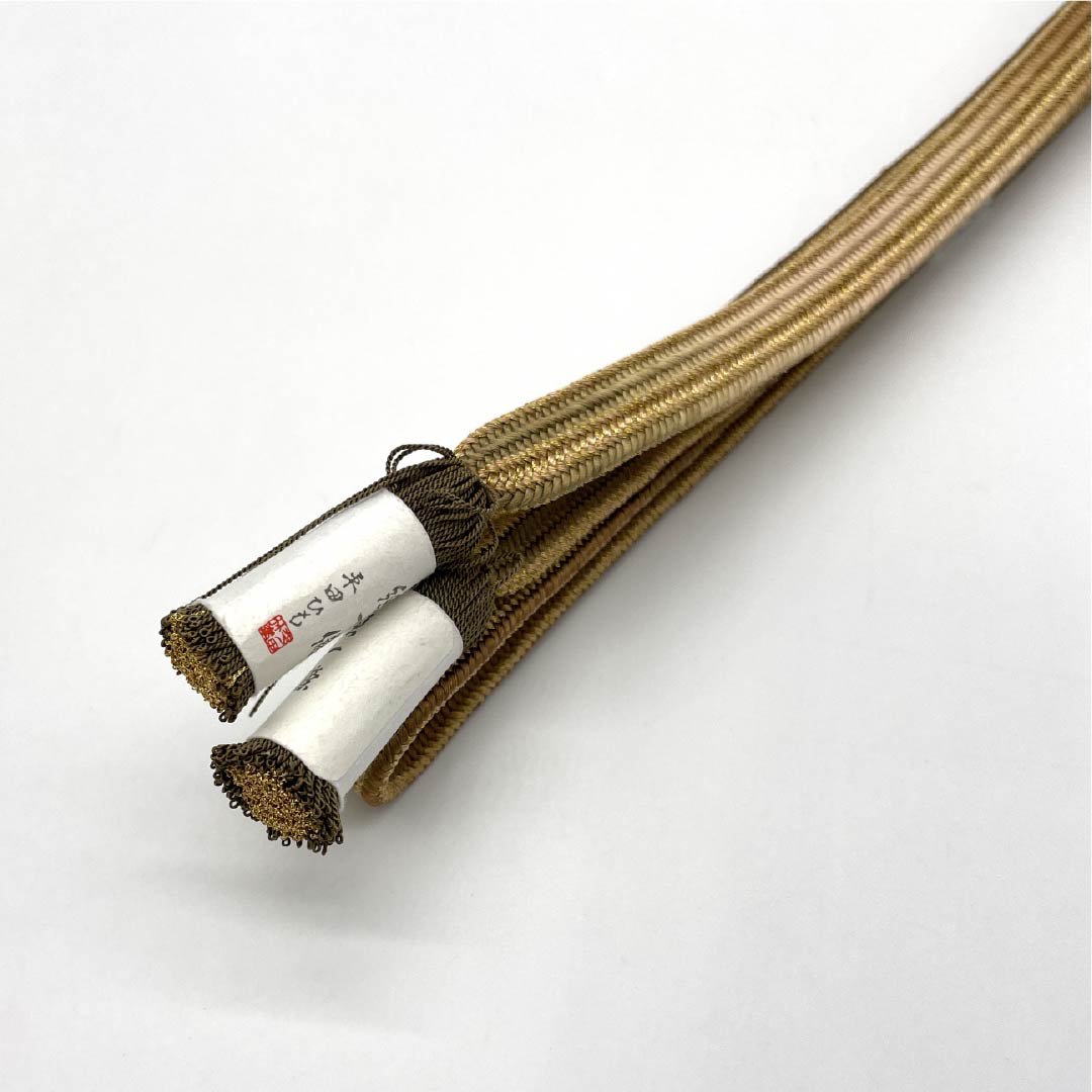 (Brand New) Silk Obi-jime (Sash Band) in Harizuri Color (New Rank) by Hirata Braided Cord, Kai-no-kuchi Striped Yugen Dye, with Twisted Tassel, Approximately 156.5cm Long, Approximately 1.6cm Wide, Semi-Formal, Brown, Product Number: 1135005081314