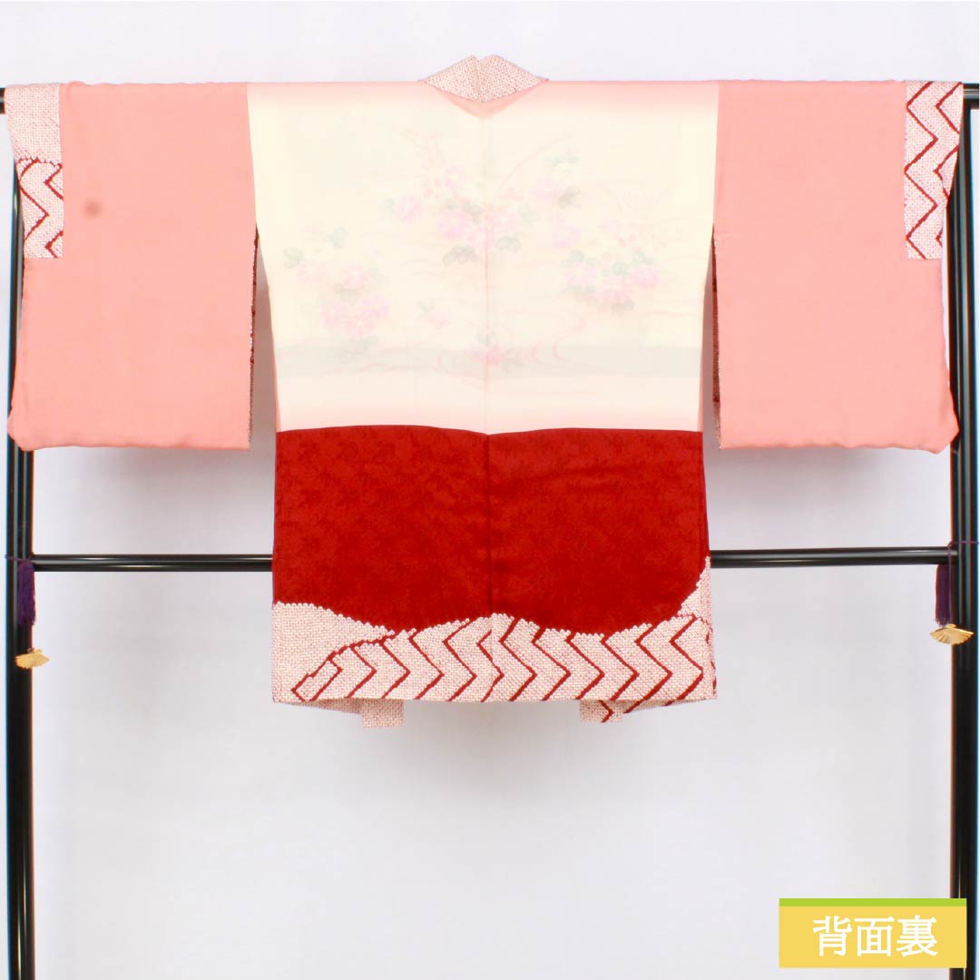 羽織 正絹 Sランク 身丈87cm 裄丈67cm 生臙脂色（しょうえんじいろ） 絞り 花 袷 赤系 1117001322912