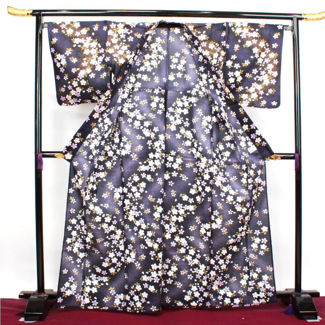 Yukata, brown, cherry blossom, cotton, S rank, single layer, length 167cm, sleeve length 67cm, purple, 1118003552520