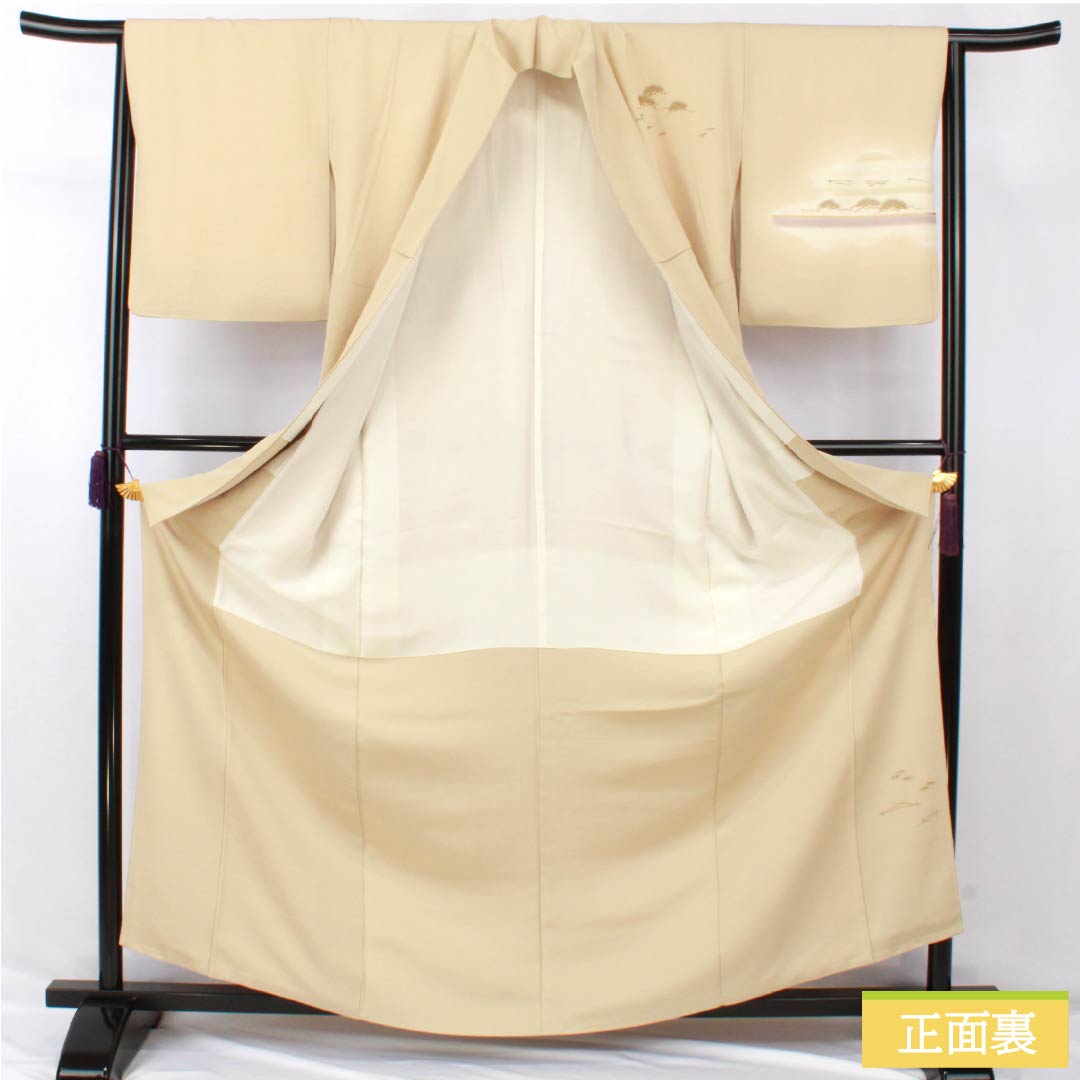 訪問着 正絹 Aランク 袷 身丈165cm 裄丈64.5cm 東京白茶色（とうきょうしらちゃいろ） 霞 松 竹 パールトーン加工 ベージュ系 1112006883525
