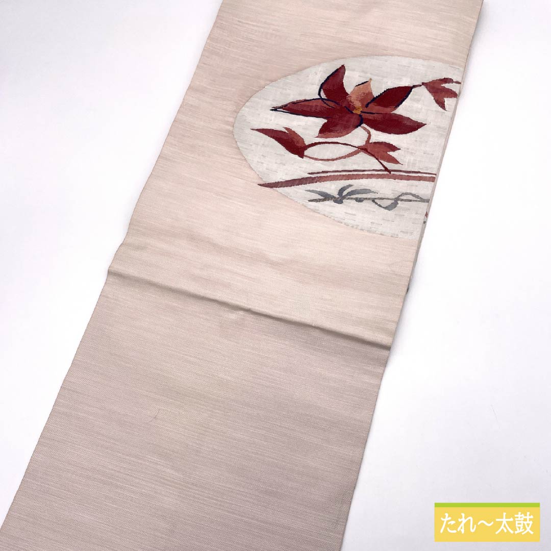 Nagoya obi, light cherry blossom color, scoop weave, abstract floral pattern, obi length 366cm, pure silk, A rank, point pattern, casual, pink, 1124008023313, Nagoya style