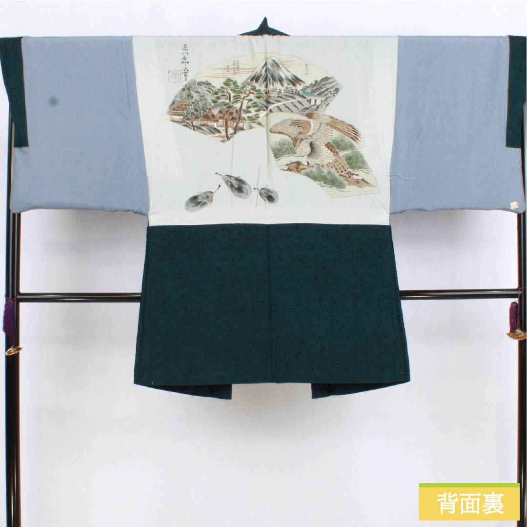 男物 正絹 Aランク 身丈91cm 裄丈70.5cm  藍鉄色（あいてついろ） ひげ紬 緑系 1119001123119