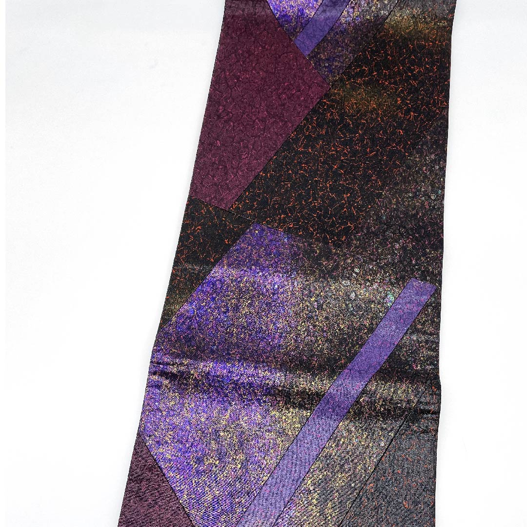 Fukuro Obi (Sash) in Nambu navy blue (Nambushikon-iro) with cut inlay by Sayoko Yamaguchi, geometric pattern, obi length 460cm, pure silk, A rank, six-way, semi-formal, gradation style, 1123009743499