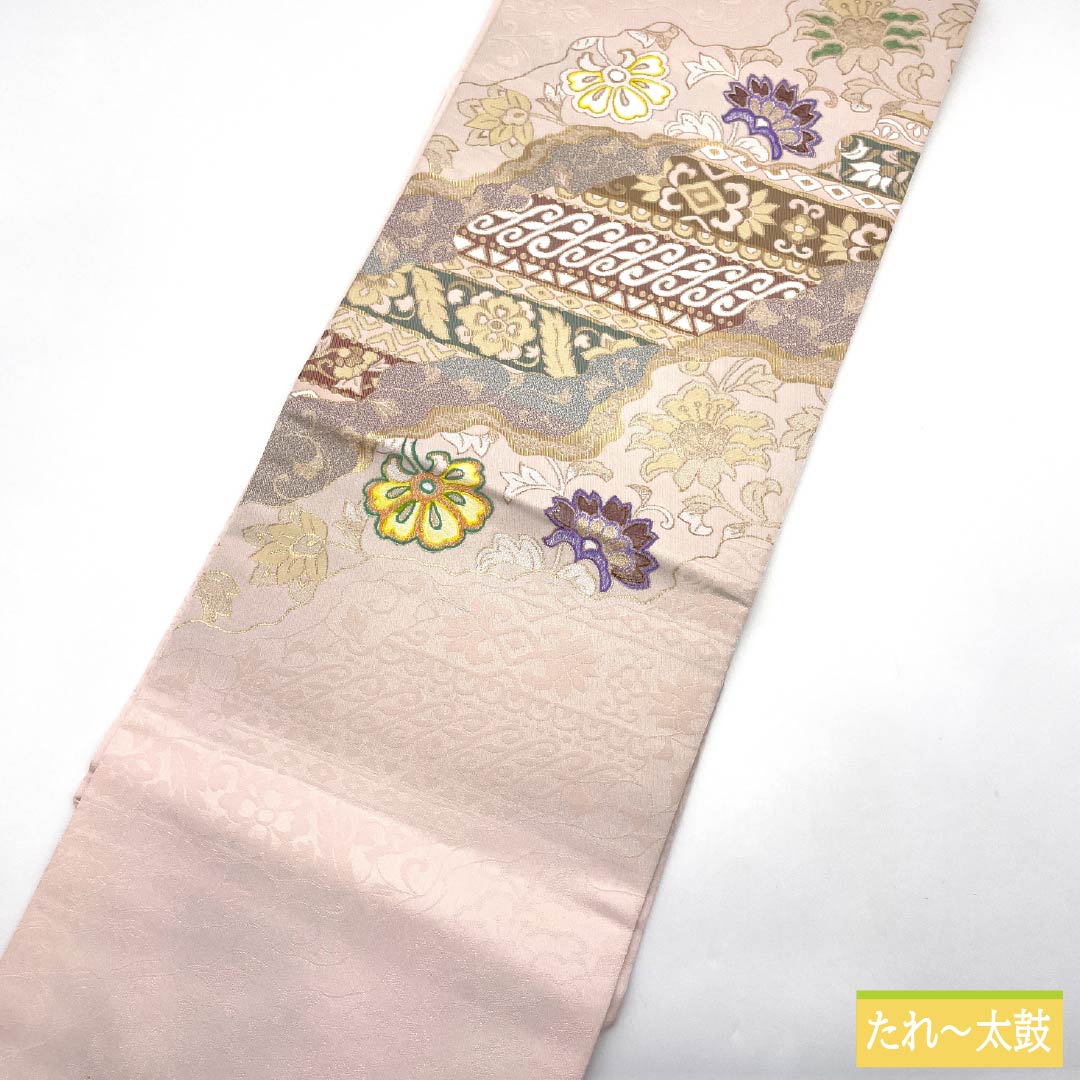 名古屋帯 ポリエステル Sランク 薄桜色（うすさくらいろ） 古典柄 唐花 帯丈370cm ポイント柄 セミフォーマル ピンク系 1124010802313 名古屋仕立て