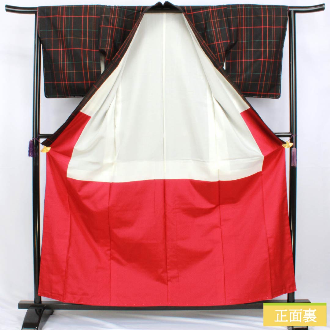 Tsumugi Silk B Rank Length 161cm Sleeve-to-sleeve 64.5cm Oshima Tsumugi Plaid Awasé Black 1116004924410