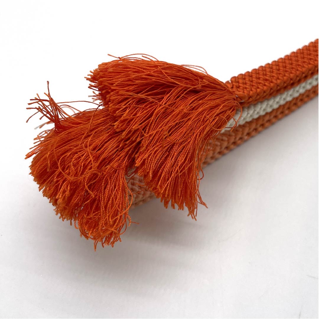 S-Rank Silk Obi-jime (Sash Band) - Silver-vermilion (Ginshuiro) Bicolor, Approximately 151cm Long, Approximately 1.1cm Wide, Semi-Formal, Orange Tones, Product Number: 1135004572326