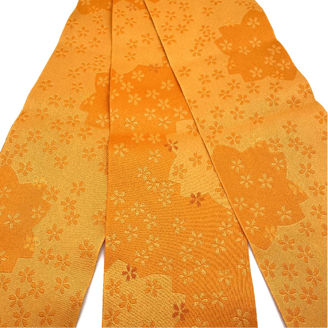 Half-width obi, polyester, obi length 348cm, orange, cherry blossom, floral pattern, reversible, orange, A rank, 1125001333326