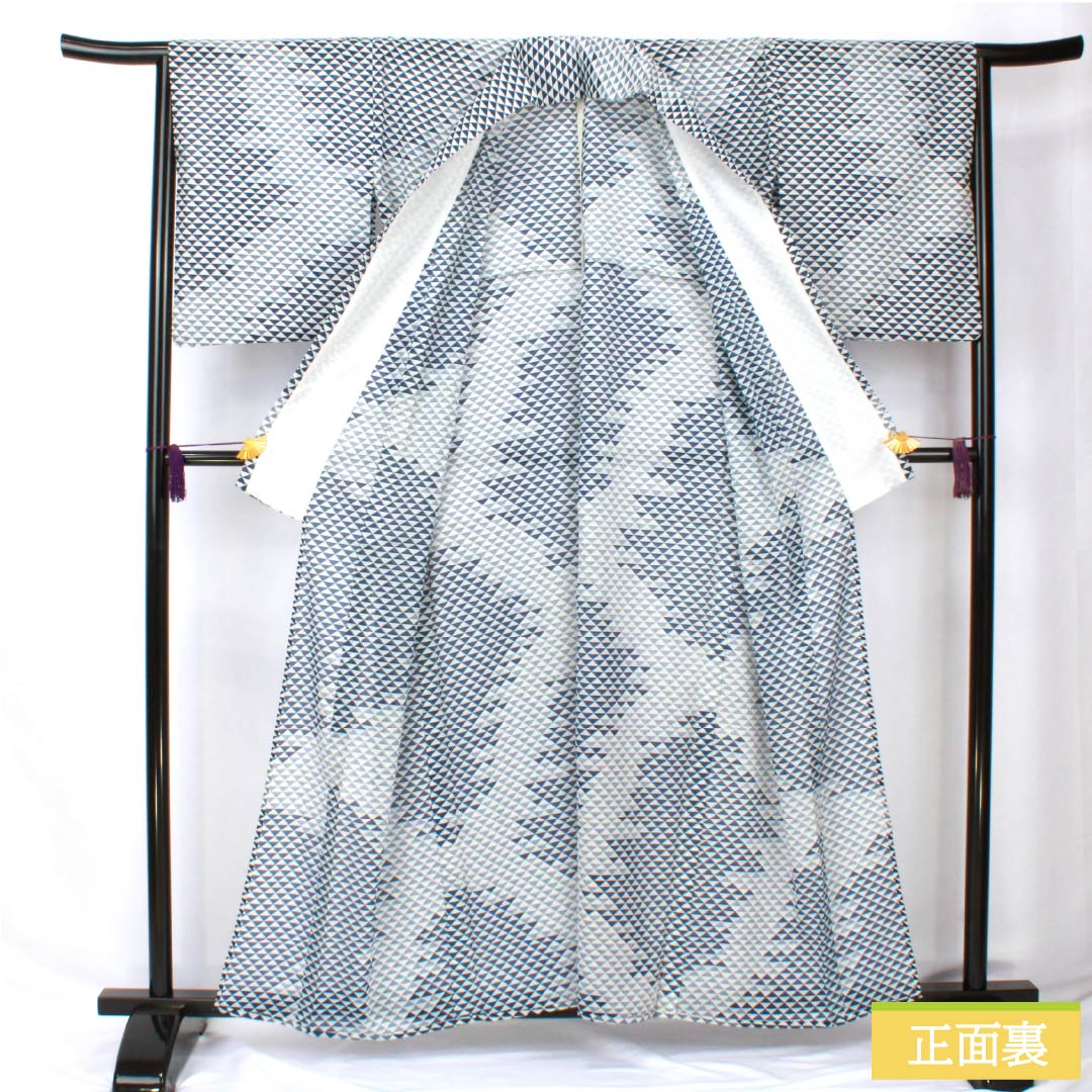 Summer kimono, polyester, small pattern, length 159cm, sleeve length 65.5cm, scales, washable kimono, silk, S rank, white, 1132002302311