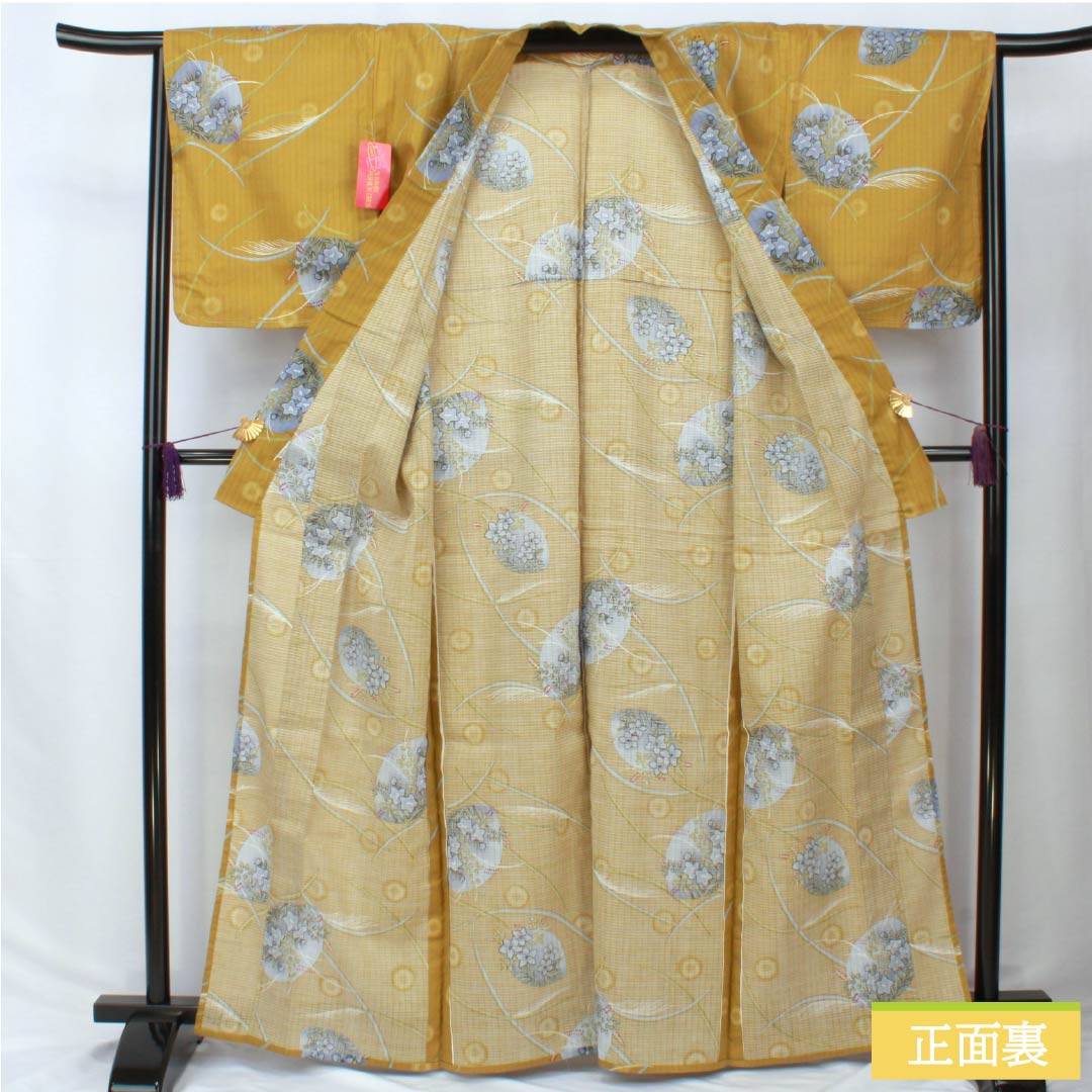浴衣 木綿 身丈165cm 裄丈65cm Aランク 単衣 黄系 木蘭色（もくらんじき） 草花模様 ラビッサンルーチェ 1118006243523