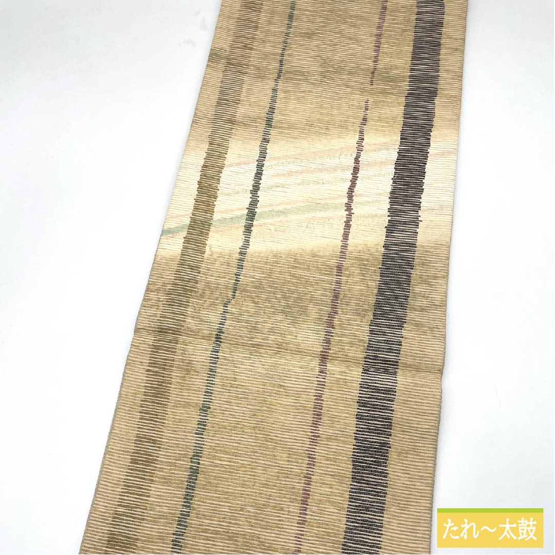 袋帯 正絹 東京白茶色（とうきょうしらちゃいろ） 引箔 手もみ引箔 ふくろう 帯丈456cm Sランク ポイント柄 カジュアル ベージュ系 1123012752425