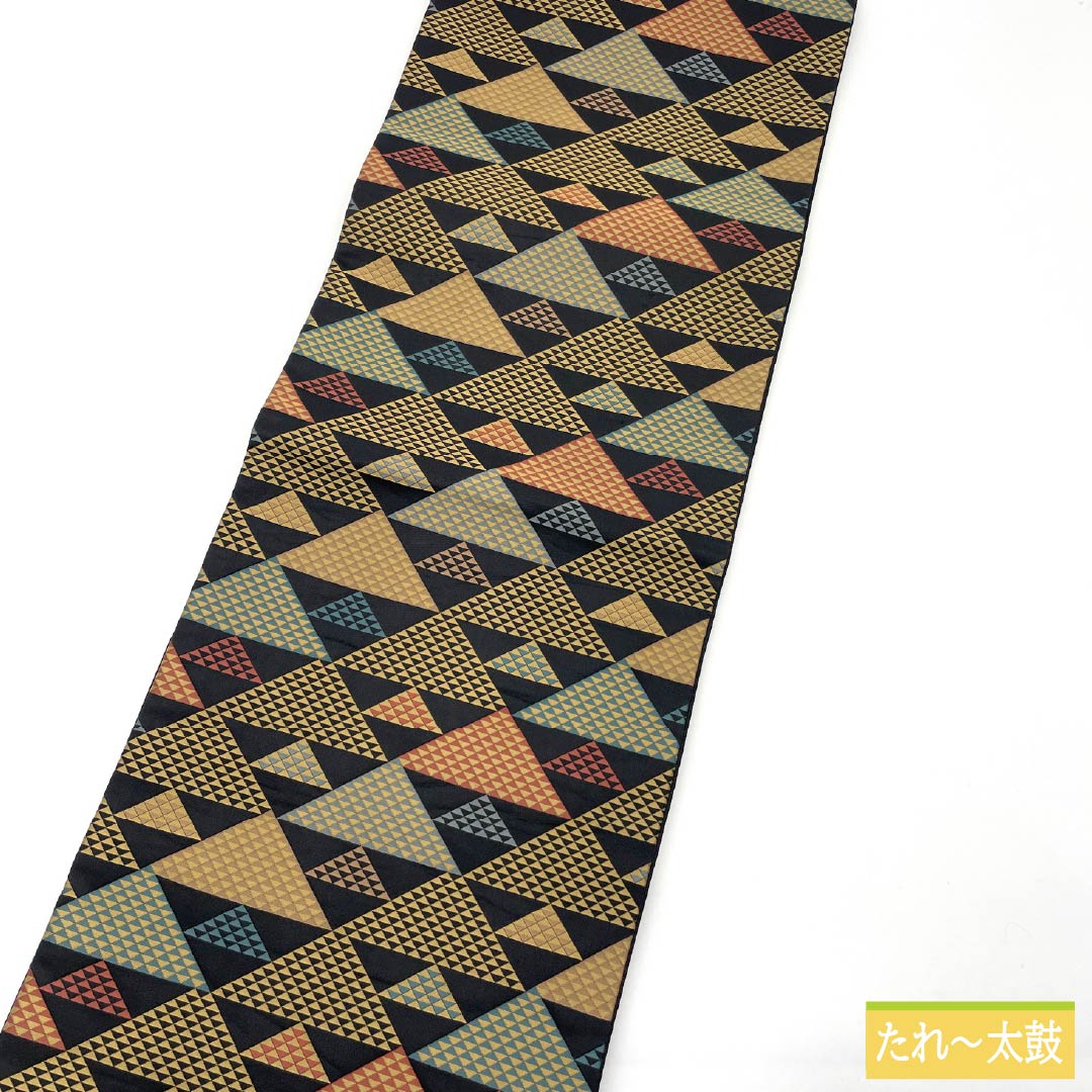 (Kyoto Fukuro Obi) Nagoya Obi, Polyester, S-Rank, Kyoto Fukuro Obi, Scale Pattern, Length 378cm, Full Length, Casual, Black, 1124010912310, Open-Leg Style