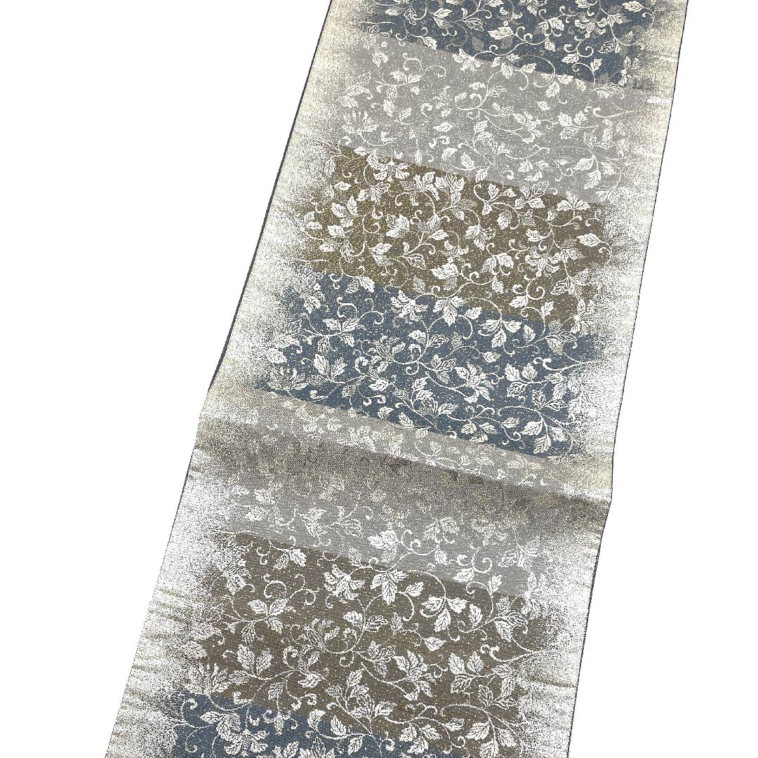 袋帯 水銀色（すいぎんいろ） 銀通し 唐草模様 帯丈430cm 正絹 Sランク 六通 セミフォーマル グラデーション系 1123008792399