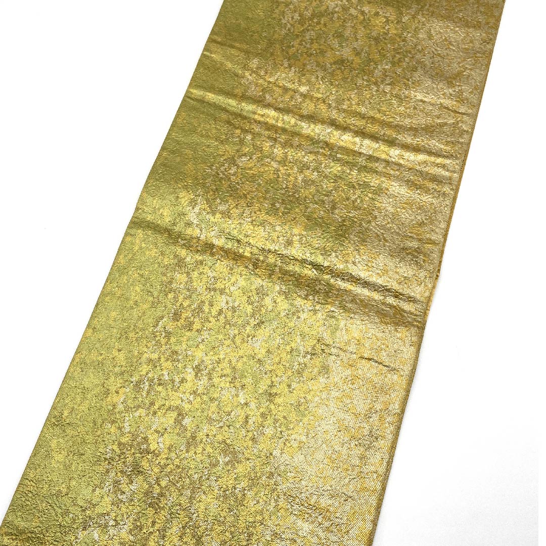 Fukuro Obi (light green obi) Asukaori Tenmoku foil Reversible Geometric pattern Length 432cm Pure silk A rank Six-way Semi-formal Gold 1123008033321