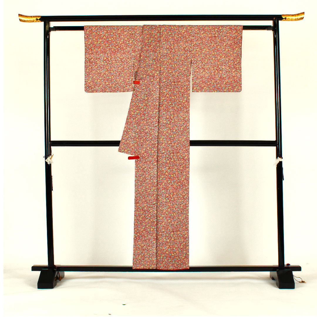 小紋 身丈156.5cm 裄丈61cm 袷  梅模様  ポリ Sランク 茶系 1115000832314