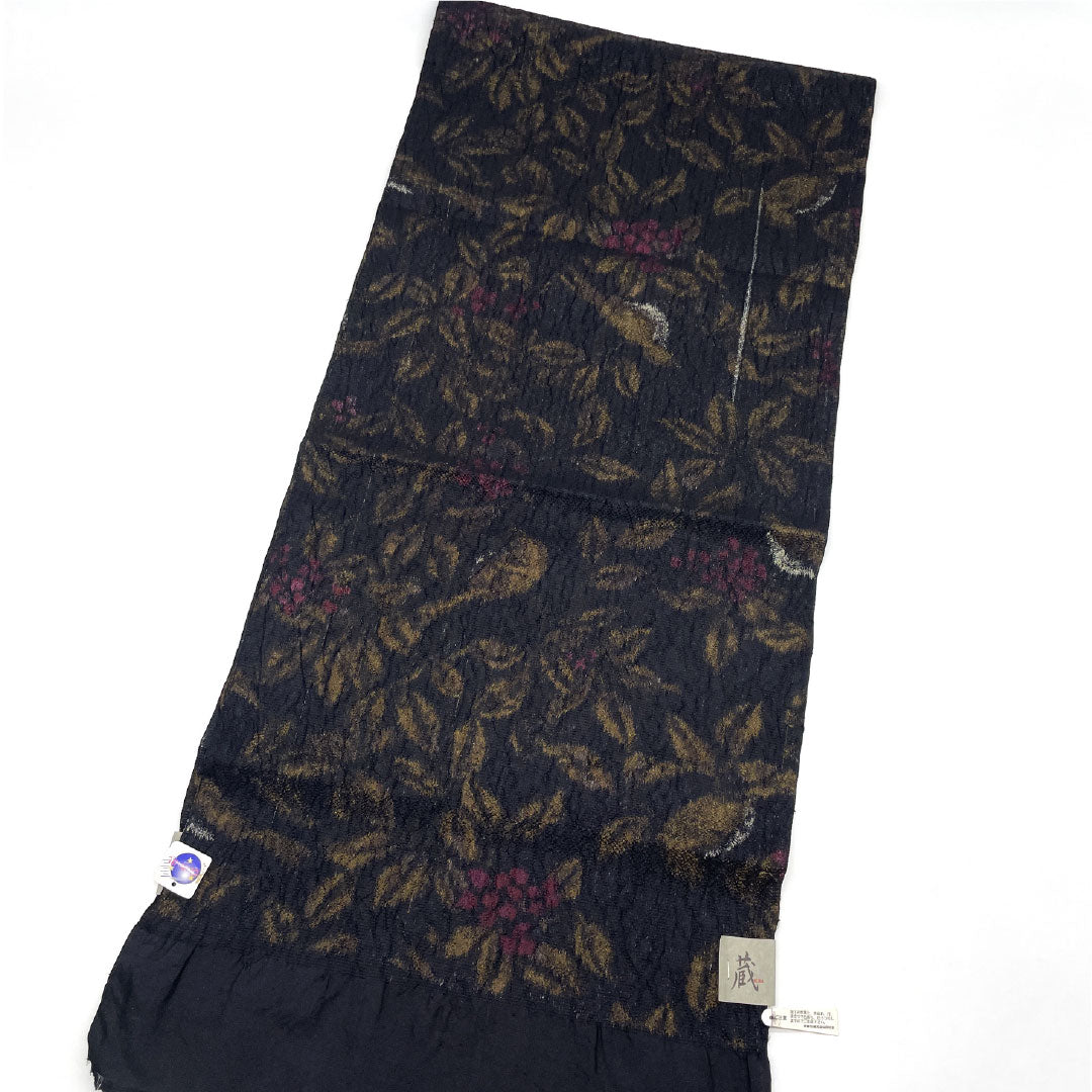 (Like new) Silk Obiage (S-Rank) Casual Black with Plant Pattern, Approx. 160cm Long, 35cm Wide, Black, Item Number: 1136001762910