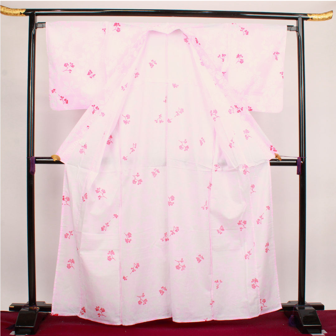 浴衣 唐棣色 草花模様 木綿 Sランク 単衣 身丈164cm 裄丈67.5cm ピンク系 1118002622413