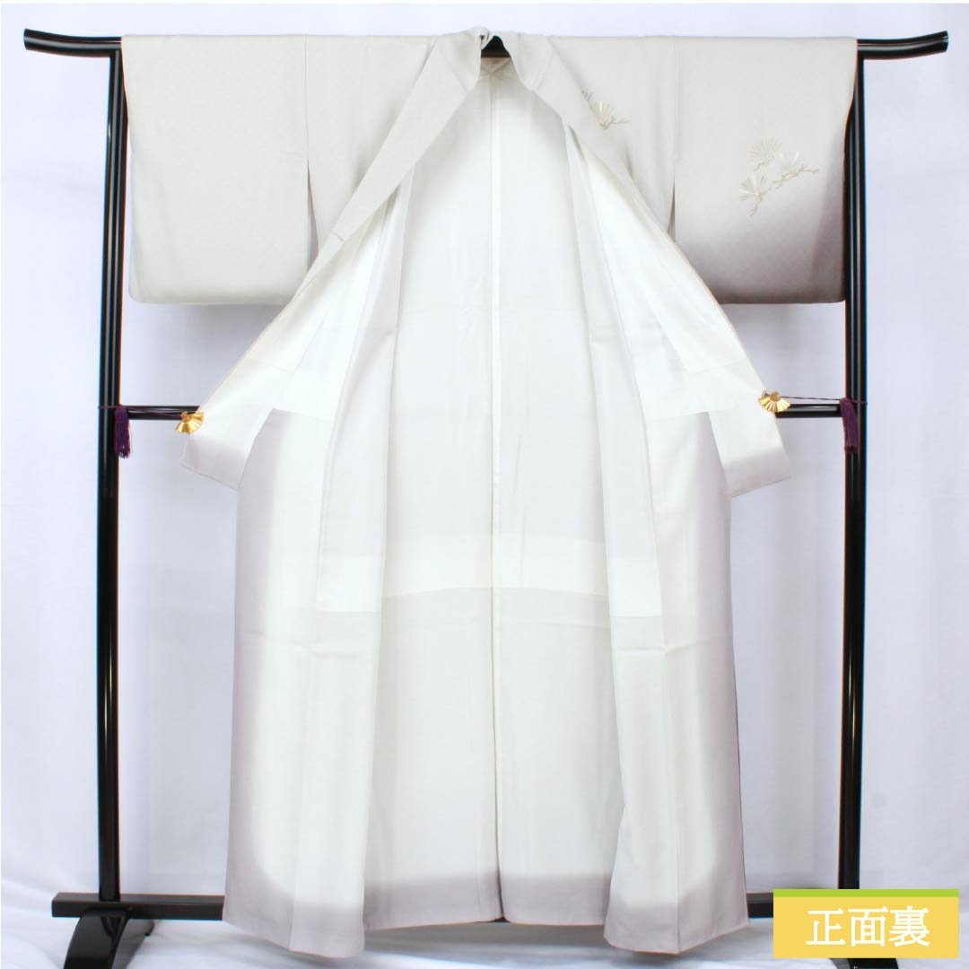 Visiting Kimono, Pure Silk, S Rank, Lined, Length 158.5cm, Sleeve Length 65cm, White Gray (Shironezui), Saga Nishiki, Decorative Nishiki, Toshio Kojima, Matsuba (Pine Needle) Design, Tsukesage, Gray, Item Number 1112006452322