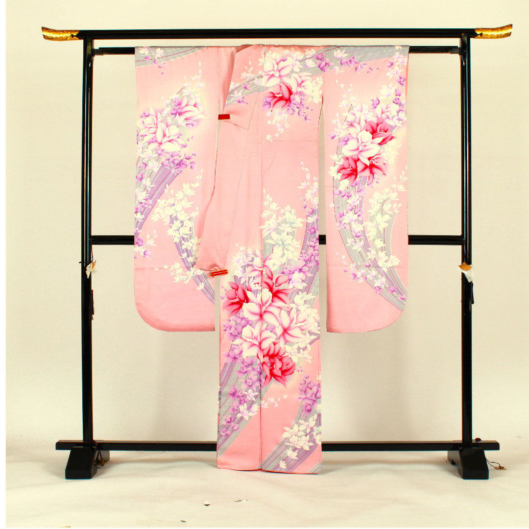 振袖 身丈165.5cm 裄丈64cm 袷  京友禅 花模様 正絹 Aランク ピンク系 1113000563513