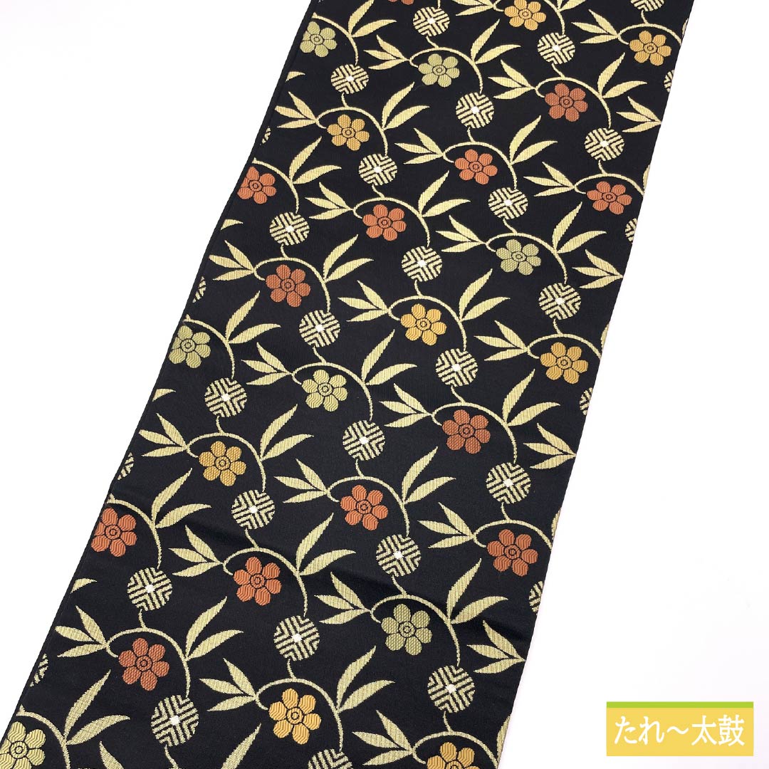 Nagoya Obi, Karahana Pattern, Length 366cm, Pure Silk, S-Rank, Six-Ply, Semi-Formal, Black, 1124008482310, Nagoya Style