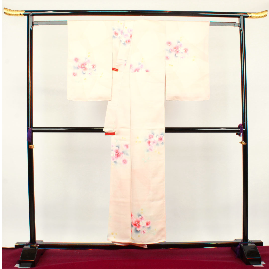 Komon, Length 151cm, Sleeve length 61cm, Awase, Otome color, Wet drawing Yuzen, Floral pattern, Pure silk, A rank, Pink 1115002923213