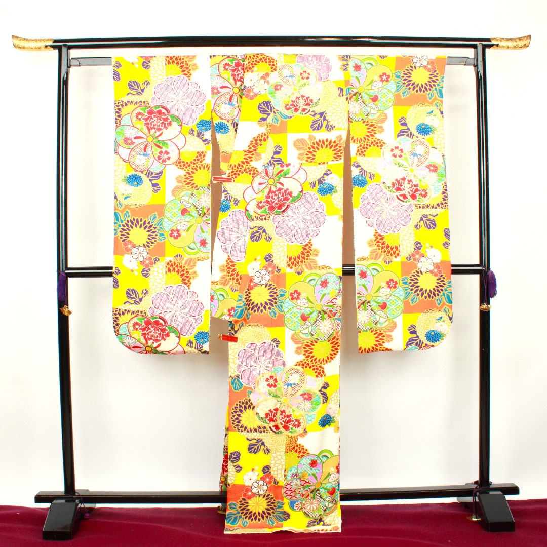 振袖 身丈171.5cm 裄丈68cm 袷  菊 市松   正絹 Sランク グラデ 1113000932699