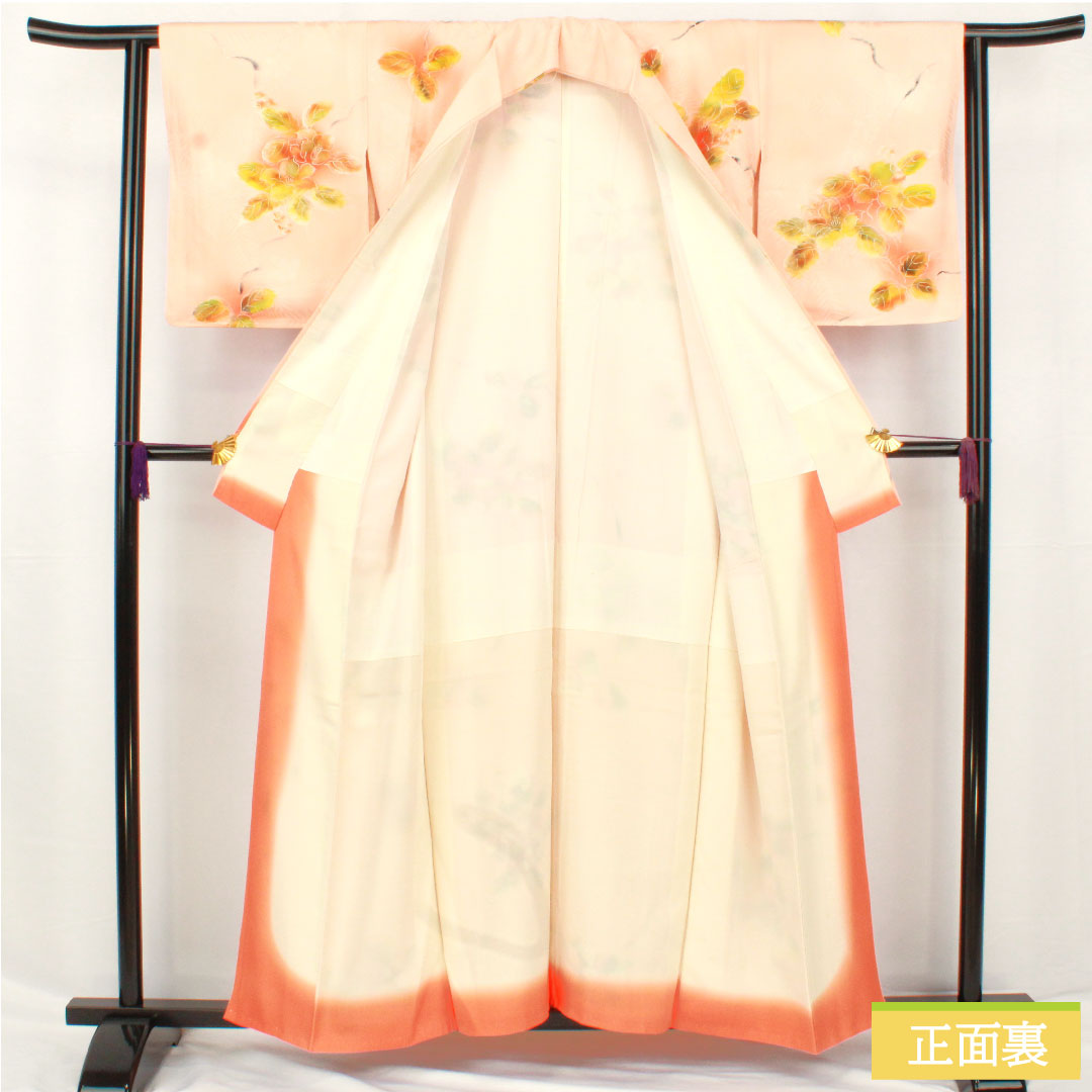 Komon, pure silk, length 157.5cm, sleeve length 62.5cm, lined, wet-drawn yuzen, abstract flowers, basting thread included, A rank, pink, 1115004873313