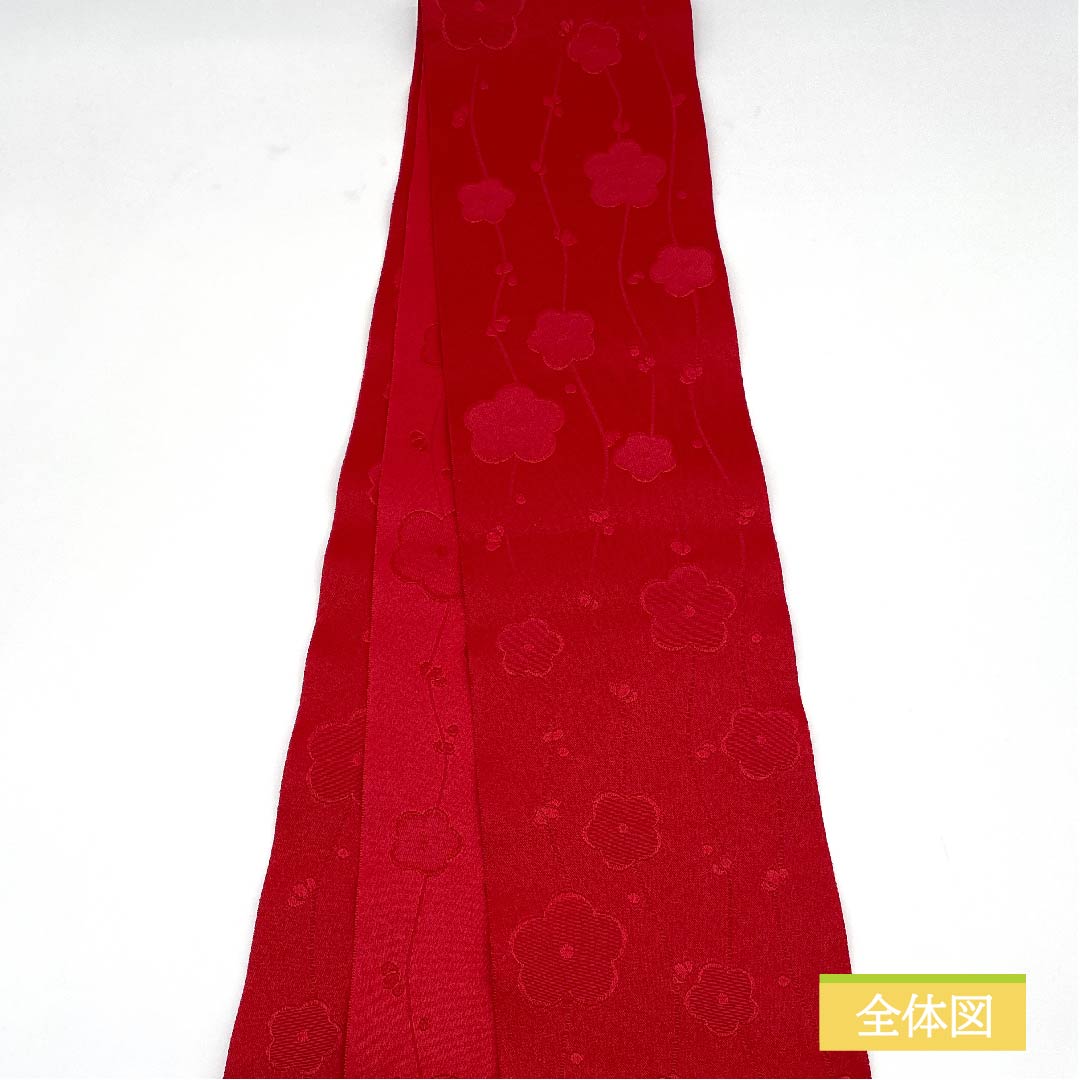 半幅帯 ポリエステル 紅赤色（べにあかいろ） 花柄 小梅 古典柄 帯丈348cm 赤系 Aランク 1125000943312
