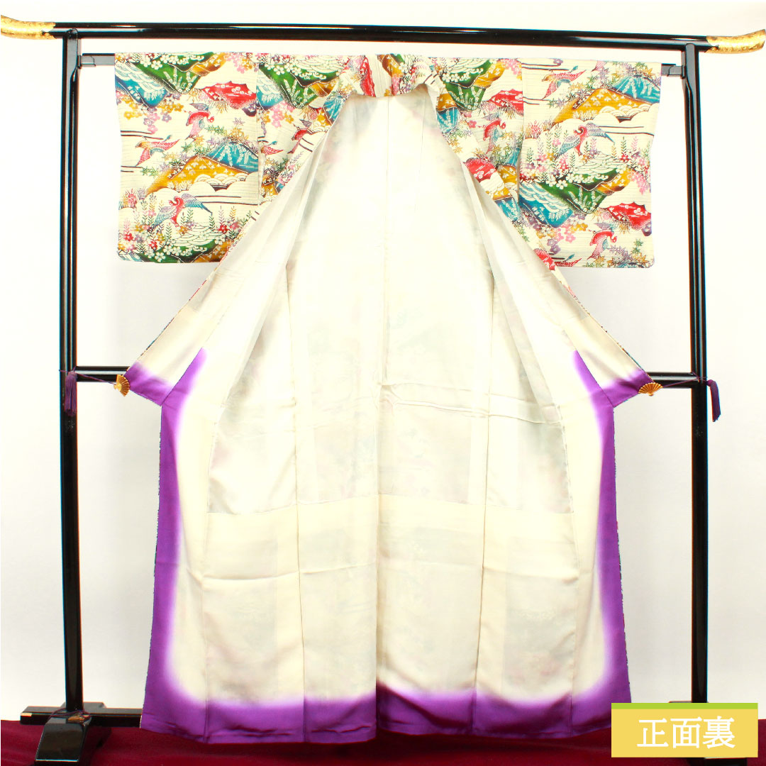 小紋 正絹 身丈161.5cm 裄丈63.5cm 袷  京紅型 梅 鶴 遠山  Sランク グラデーション系 1115003562499