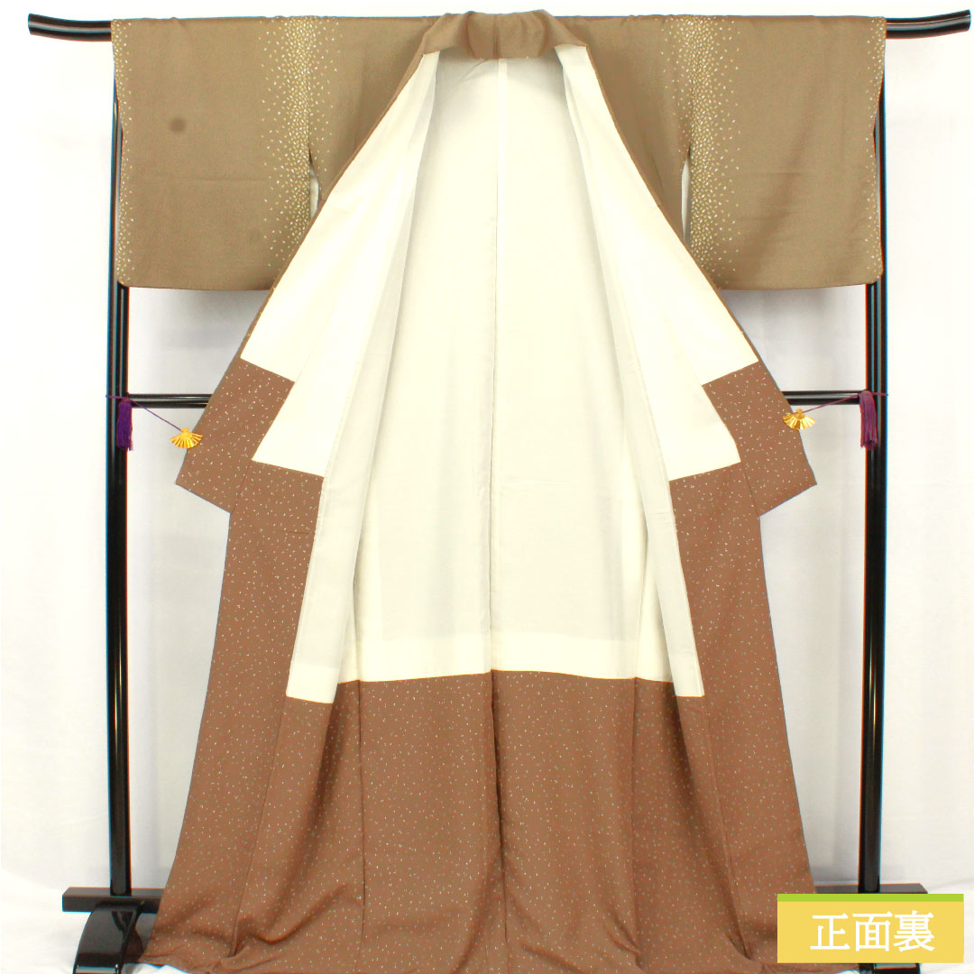 Komon, pure silk, length 170.5cm, sleeve length 66.5cm, lined, sand color, scattered petals, A rank, gray, 1115004703622