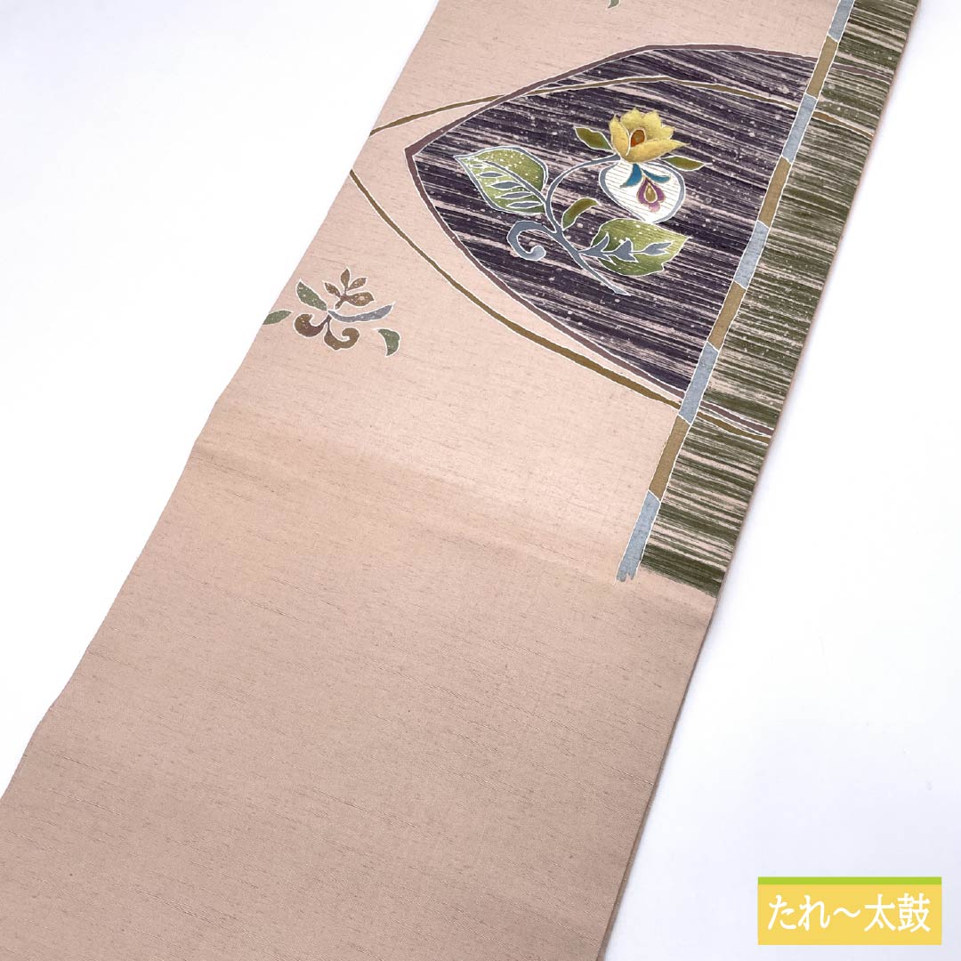 Nagoya Obi, Maiden Color (Otomeiro) Dyed Obi, Tsumugi Fabric, Abstract Flowers, Obi Length 380cm, Pure Silk, S Rank, Pointed Pattern, Casual, Pink, 1124007812413, Nagoya Style