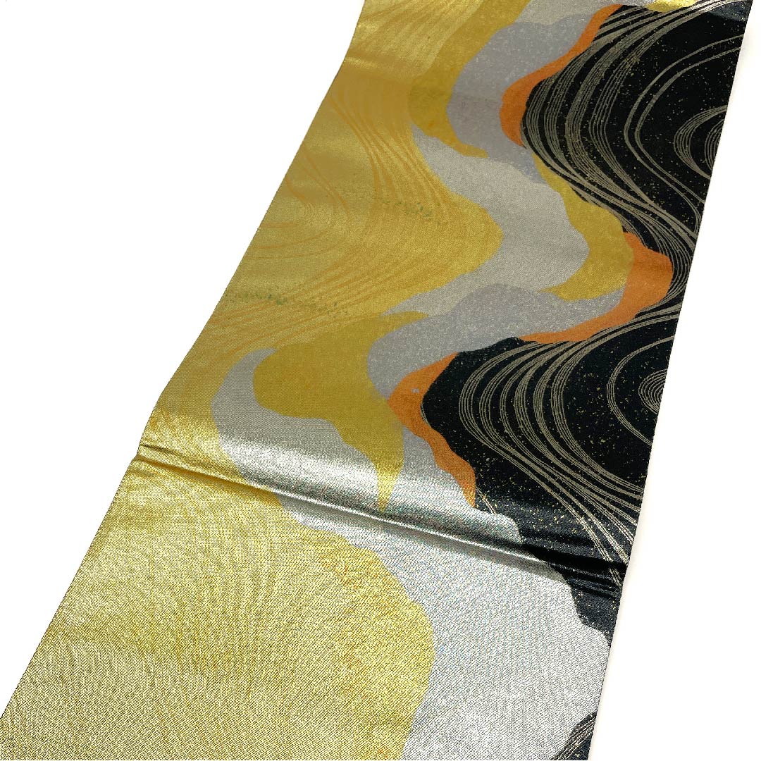 Fukuro Obi Gold Foil Flowing Water Length 444cm Pure Silk A Rank Six-way Formal Gold 1123003023321