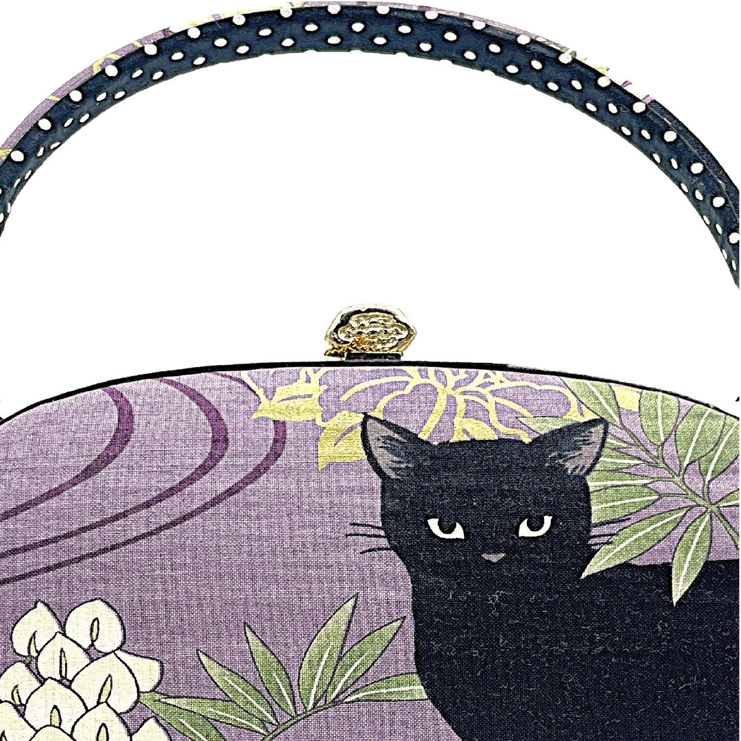 和装バッグ カジュアル NEWランク 鳩羽色（はとばいろ） 黒猫 藤 花柄 紫系 113900135120