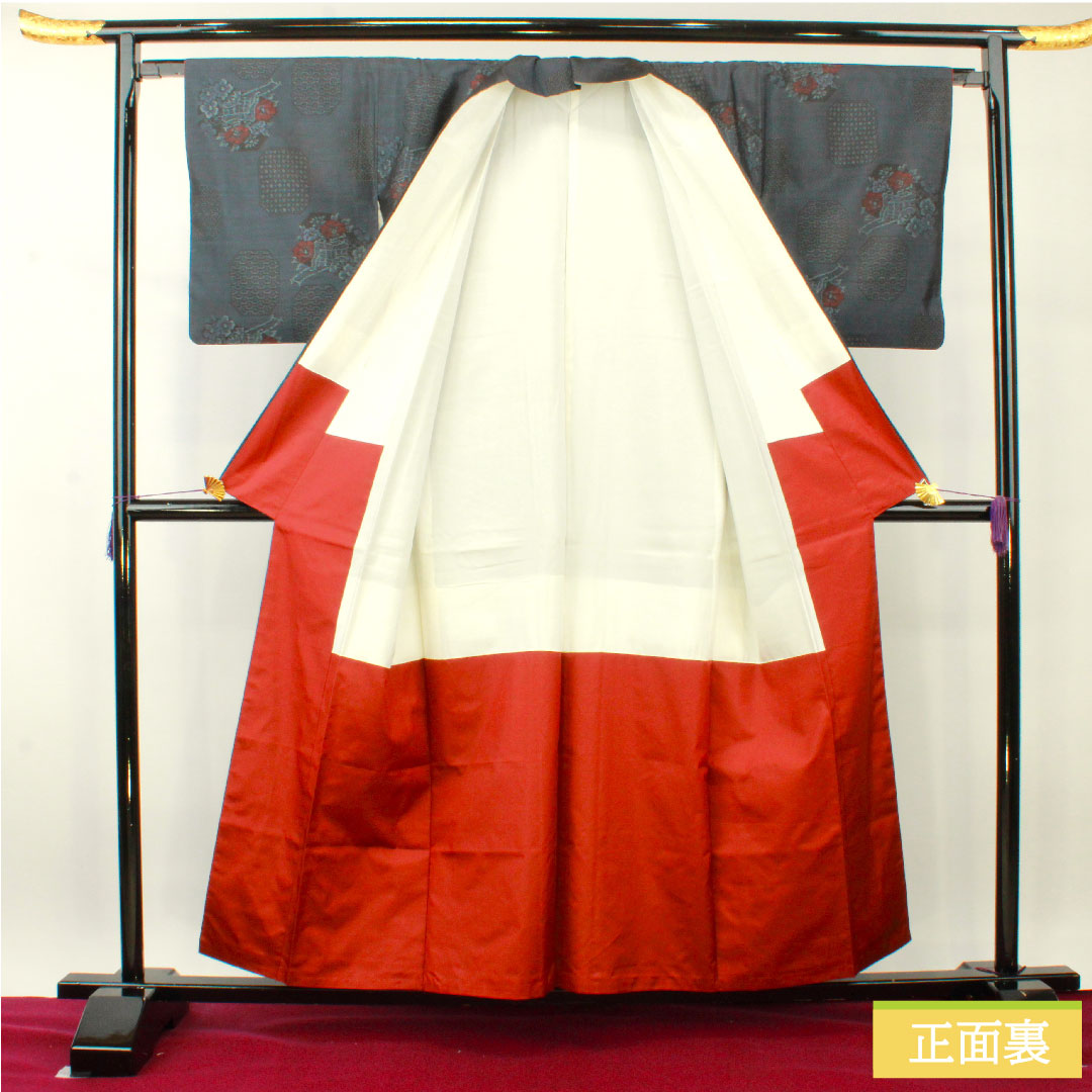 Oshima Tsumugi silk Length 157cm Sleeve length 64.5cm Ensemble S rank Awase Navy 1116003242318