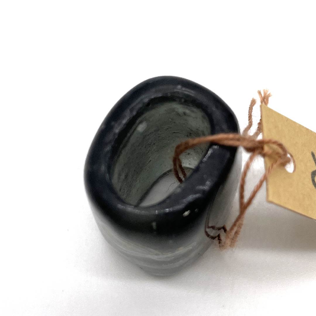 (New old stock) Obidome, ceramic, casual, black ink, glass bead, spiral, geometric pattern, length approx. 2cm, width approx. 2.2cm, S rank, black, 1137000082910