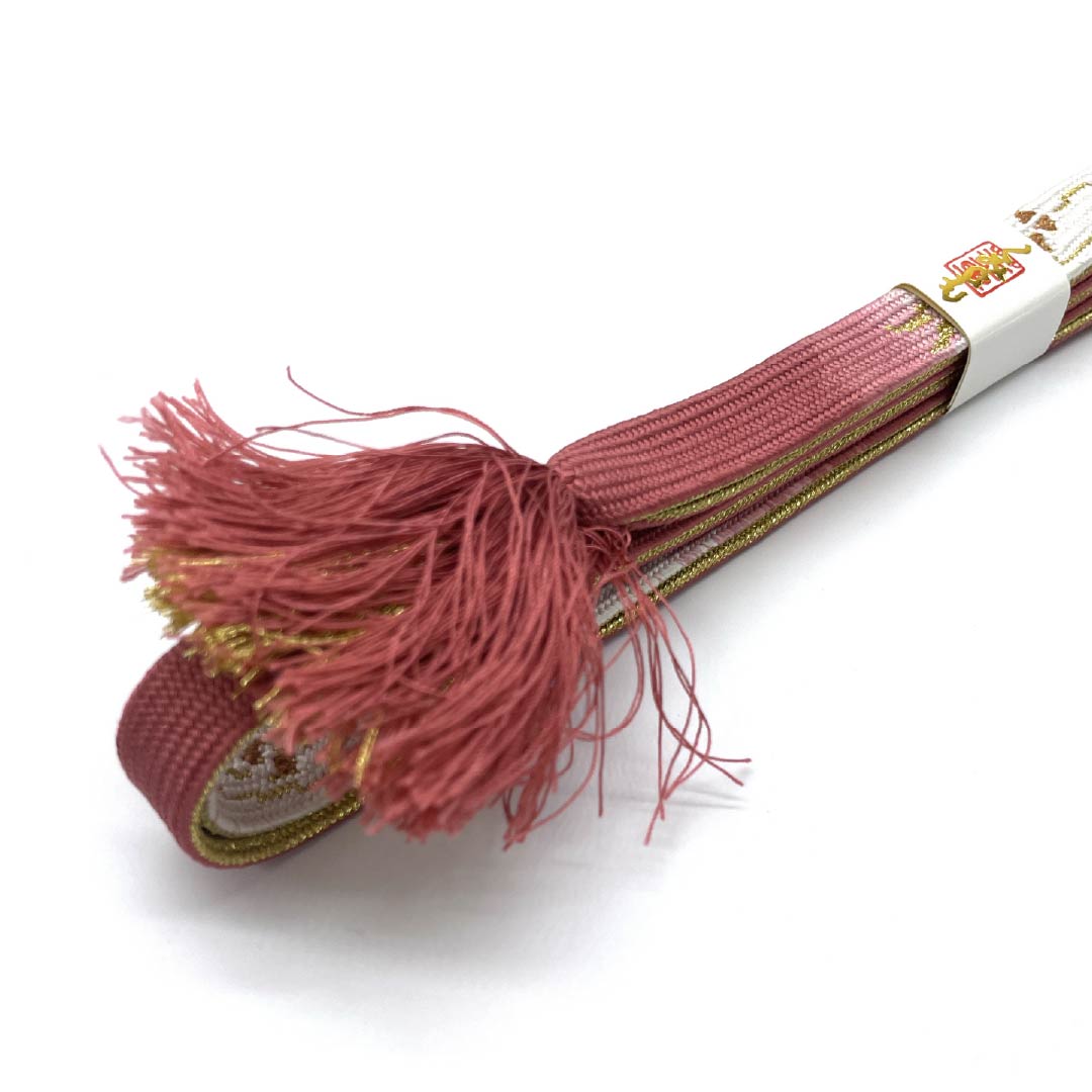 Obijime (sash fastener) made of pure silk, quarter-length string, bud-red plum color, floral pattern, length approx. 161cm, width approx. 1.5cm, semi-formal, rank S, pink, 1135003082313
