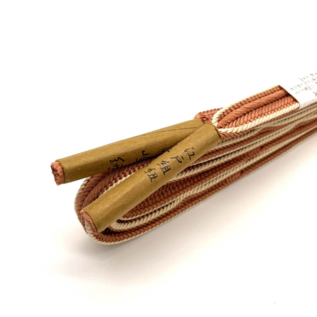 （新古品）帯締め 正絹 四分紐 柘榴色（ざくろいろ）五嶋紐 江戸組紐 長尺 長さ約175cm 幅約1.2cm カジュアル Sランク 茶系 1135001402914